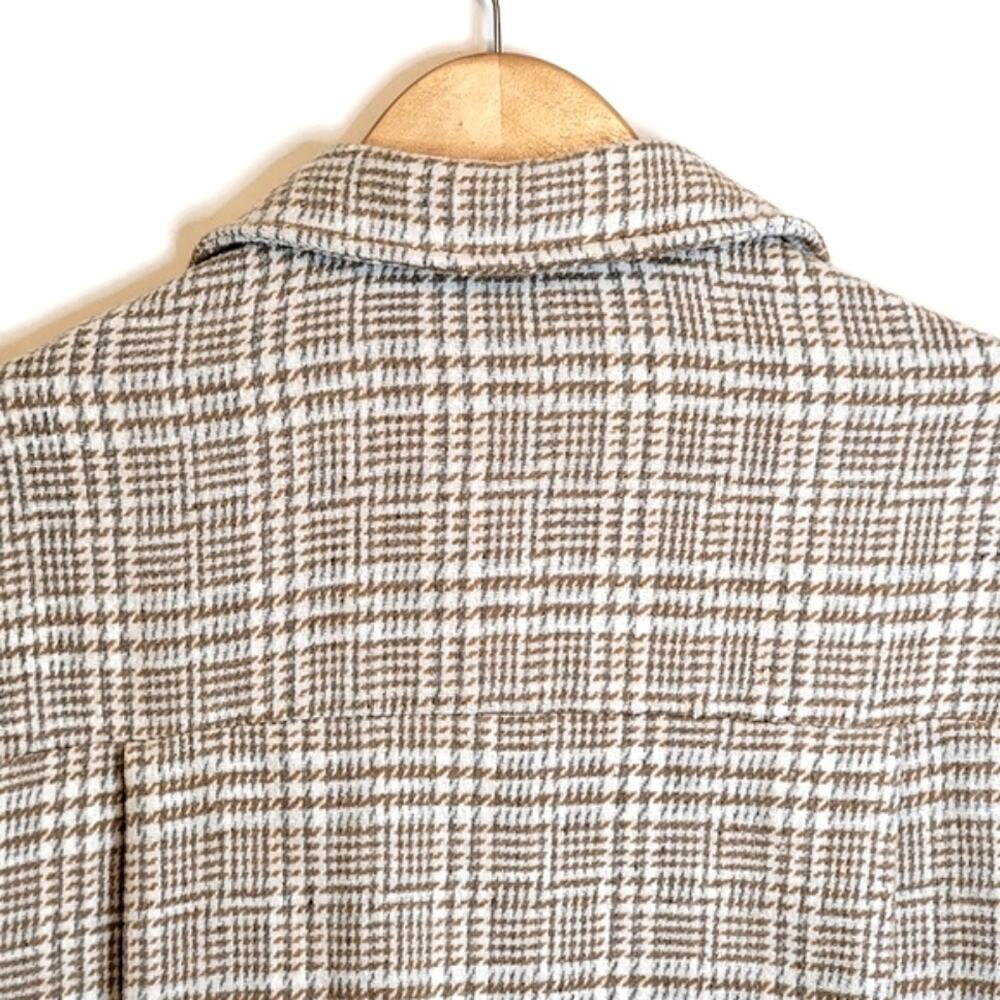 La Miel Plaid Button Front Shacket Shirt Tan Cream Cozy Fall S - Picture 9 of 12